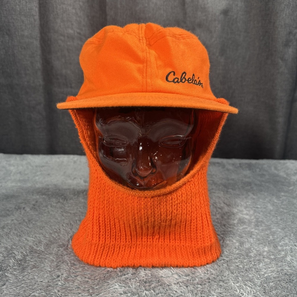 VTG Cabela's Blaze Orange Insulated SZ L Winter Hunting Hat Knit Face Cover USA